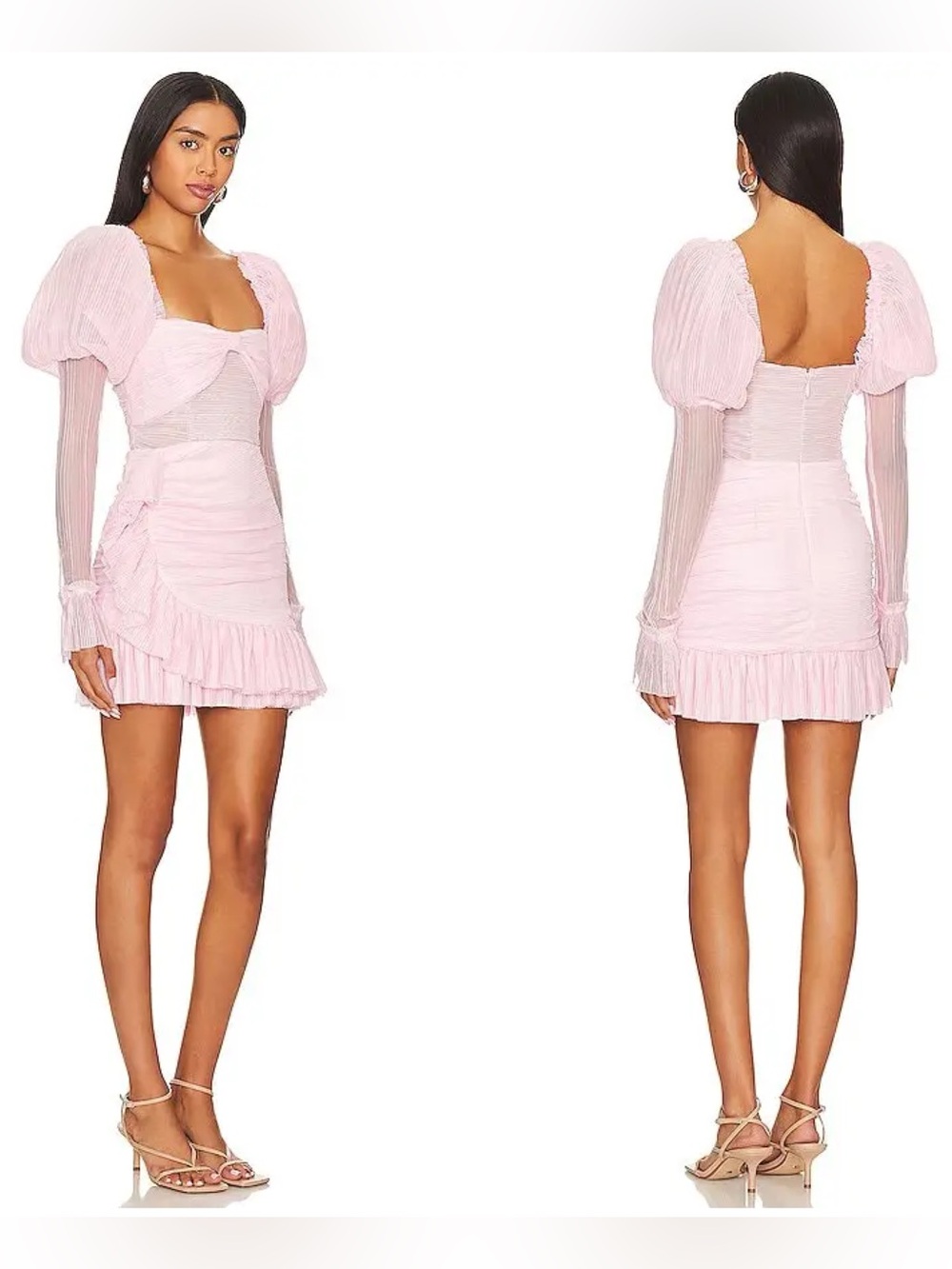 $238 NWT Revolve MAJORELLE Soriya Pink Pleated Bow Ruffle Tulle Mini Dress XL
